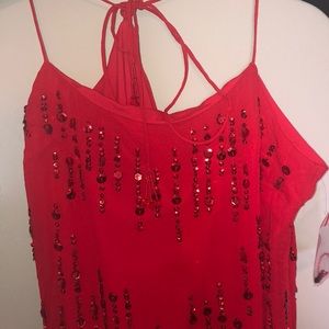Red sequins party dress